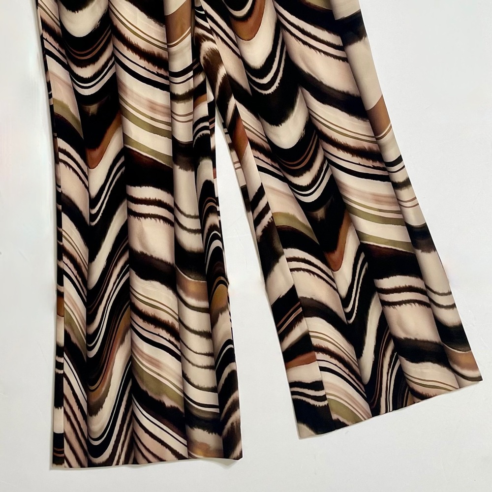 ZARA Printed Flare Pants Brown Green Stripes Blogger Favorite Chic Party X-Small - Picture 6 of 16